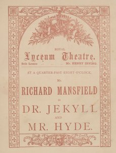 Tarjeta publicitaria para el Teatro Lyceum, Dr. Jekyll y Mr. Hyde protagonizada por Richard Mansfield de English School