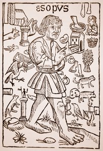 Esopo, frontispicio de Aesops Fables por William Caxton (c.1422-91), 1434