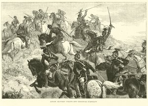 Asunto entre Ulanos y Cazadores de África, agosto 1870 de English School