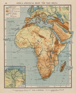 África, Mapa físico, Delta del Nilo (litografía en color) de English School