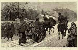 Después del asesinato, el coronel Dvorketsky, jefe de la policía, llevando al zar herido al Palacio de Invierno de English School