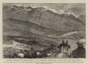 Agitación agraria en Irlanda, escena del intento de asesinato del Sr. Smith, agente de Lord Sligo de English School