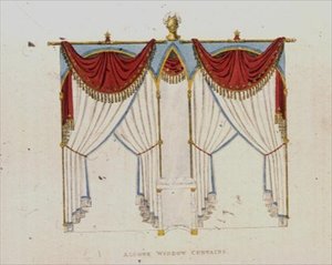 Cortinas de ventana de alcoba, lámina 141 de Ackermann