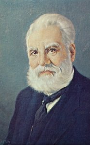 Alexander Graham Bell (1847-1922), científico e inventor escocés (litografía en color)