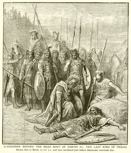 Alejandro ante el cuerpo muerto de Darío III, el último rey de Persia de English School