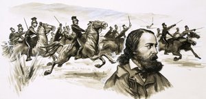Alfred Tennyson con la Carga de la Brigada Ligera en el fondo
