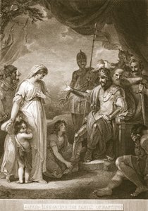 Alfred liberando a la familia de Hastings, ilustración de La Historia de Inglaterra de David Hume, pub. por R. Bowyer, Londres, 1812 de English School