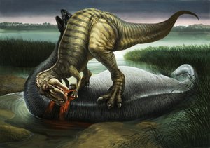 Allosaurus comiendo un Apatosaurus de English School