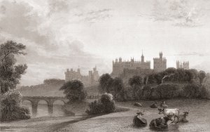 Castillo de Alnwick, Alnwick, Northumberland, Inglaterra, a principios del siglo XIX. Utilizado como escenario en las películas de Harry Potter. De Churton