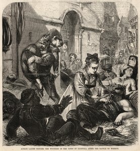 Damas de Alsacia atendiendo a los heridos en la ciudad de Gunstell después de la Batalla de Woerth de English School