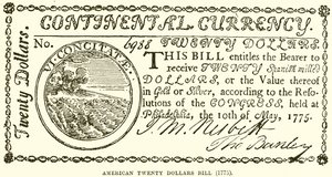 Billete americano de veinte dólares (1775) de English School