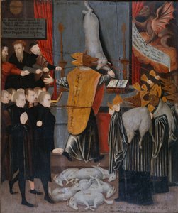 Una Alegoría Anticatólica con Retratos de Stephen Gardiner, El Obispo de Winchester y los Obispos Bonner y Tunstall como Lobos, y con los Cuerpos de Hooper, Cranmer, Goodrich, Ridley Latimer y Rogers como Corderos
