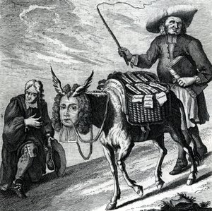 Un asno cargado con prebendas eclesiásticas, 1737 de English School