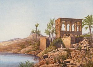 Un templo egipcio, junto al río Nilo, Philae (litografía en color)