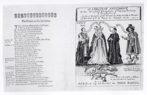 Un emblema del Anticristo en sus tres jerarquías de Papado, Prelatura y Presbiterio, 1649 de English School