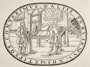 Una oficina de impresión inglesa, 1619 de English School