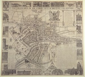 "An Exact Delineation of the Famous City of Bristol and Suburbs", por James Millerd, pub.1673