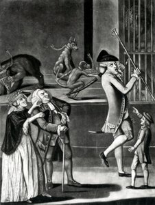 Una exhibición de bestias salvajes o el macaroni en apuros, 1774 de English School