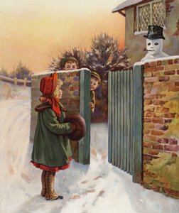 Un intimidante muñeco de nieve (litografía en color) de English School