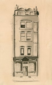Un dibujo original en acuarela de 18 Strand, Westminster, Londres, lugar de nacimiento de Charles Matthews, comediante de English School