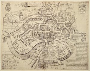 Mapa de la ciudad antigua de Bristol y sus suburbios, impreso, coloreado y vendido por Robert Walton de English School