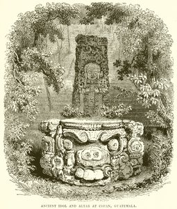 Antiguo ídolo y altar en Copán, Guatemala de English School