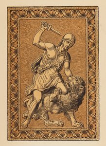 Antigua Roma: Fannius y el León (litografía en color)
