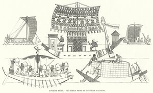 Barcos antiguos, facsímil de una pintura egipcia (grabado) de English School