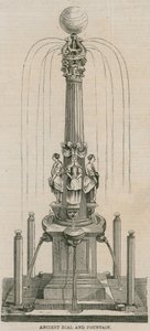 Reloj de sol y fuente antiguos, erigidos en 1656 en Leadenhall Corner, Londres de English School