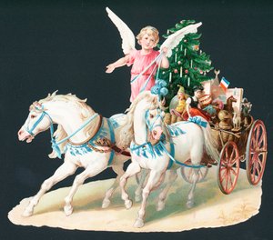 Ángel a caballo entregando regalos