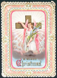 Ángel de pie con cruz, Tarjeta de Navidad de English School