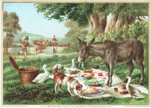 Animales comiendo el picnic, Tarjeta de Navidad de English School