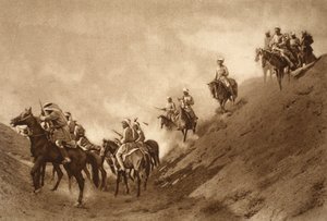 Policía montada árabe ayudando a los británicos a cruzar el lecho seco de un antiguo canal, 1914-19 de English School