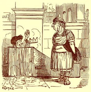 Arquímedes tomando un baño caliente, ilustración de La Historia Cómica de Roma de Gilbert Abbott a Beckett, publicada c.1850 de English School