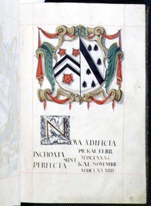 Archivo 3693 fol.2 Escudo de armas de un libro de donaciones de nuevos edificios, Oxford de English School
