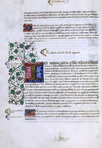 Página de texto con inicial iluminada, del Libro de Fundaciones de Robert Sherborne o Shirburn (c.1450-1536) Obispo de Chichester