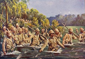 Argyll and Sutherland Highlanders cruzando el río Modder