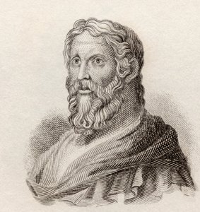 Aristófanes, c. 446 a c. 386 a.C. Dramaturgo cómico de la Antigua Grecia, del Diccionario Histórico de Crabb pub. 1825. de English School