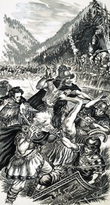 Arminio, el príncipe alemán, luchando contra los romanos de English School