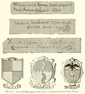 Armas y monogramas de los tres célebres fabricantes de violines de Cremona