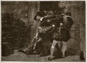 Arresto de Guy Fawkes, ilustración de la Historia Ilustrada de Inglaterra de Cassell de English School
