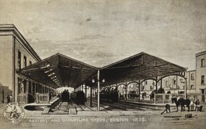 Cobertizos de Llegada y Salida, Euston 1838 de English School