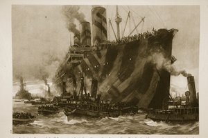 Llegada a Francia del transporte estadounidense Leviathan, el antiguo transatlántico alemán Vaterland, con 12,000 tropas americanas a bordo de English School