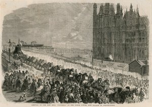 Llegada de la nueva campana Victoria a la Torre del Reloj, nuevo Palacio de Westminster de English School
