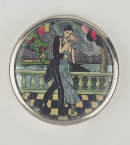 Compacto de polvo de bailarines Art Deco, hecho por Stratnoid, 1920-30 de English School