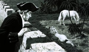 El artista George Stubbs observó cómo un león se acercaba sigilosamente a un caballo de Berbería de English School