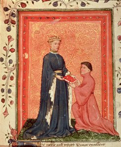 Arundel 38 f.37 Thomas Hoccleve presentando su libro 