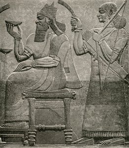 Ashur-nasir-pal II, de un bajorrelieve en el Museo Británico, de The Worlds Inhabitants por G.T. Bettany, publicado en 1888 de English School