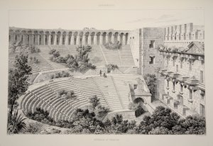 Aspendu - Interior del teatro, de Las principales ruinas de Asia Menor, pub. 1863 (litografía) de English School