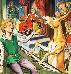 Asno cantando mientras toca el piano